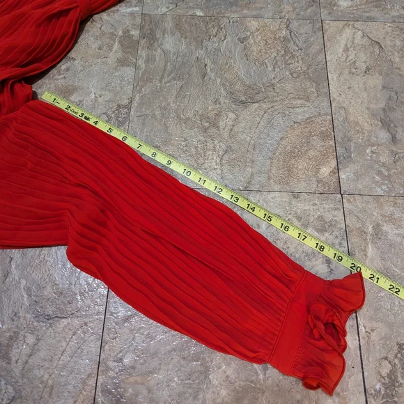 NWT Endless Rose Large Bright Red Lined Chiffon Pleated Mini Dress w/ Ruffles - Picture 8 of 9